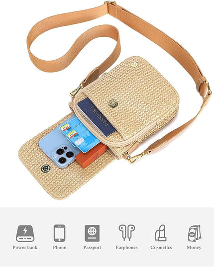 Haytijoe Straw Crossbody Bags for Women Small Summer Purse Woven RFID Cross Body Phone Wallet for Beach Hawaiian Travel Gifts