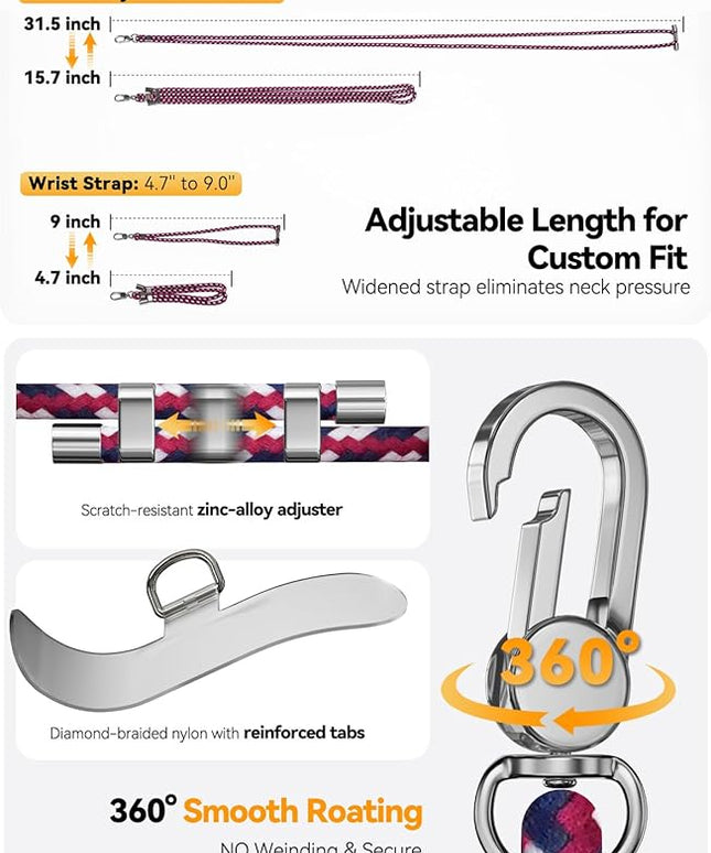 4-IN-1 Phone Lanyard + Wrist Strap, 2PCS Adjustable Length Cell Phone Lanyard with 2 Tether Tabs for iPhone,Smartphones