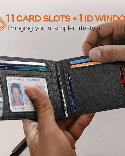 RUNBOX Slim Wallet for Men Genuine Leather RFID Blocking Bifold Minimalist Front Pocket Mens Wallet with Money Clip Thin Gift Box