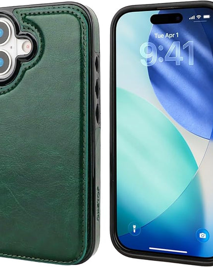 ONETOP Compatible with iPhone 17 Wallet Case with Card Holder, PU Leather Kickstand Card Slots Case, Double Magnetic Clasp and Durable Shockproof Cover 6.1 Inch (Green)