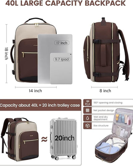 LOVEVOOK 40L Travel Backpack for Women & Men, Airline Approved Carry On Luggage with 3 Packing Cubes, TSA Overnight Bags, Waterproof Personal Item Bag, Weekender Essentials Backpacks fits 17" Laptop