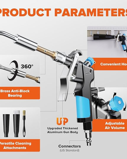 Tornado Air Cleaning Gun, Upgraded High Pressure Dryer Air Blow Gun Adjustable Wind Speed, 360° Rotating Nozzle for Thorough Cleaning Car Detailing Tools for Car Interiors & Exteriors