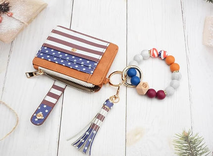 COOLANS Silicone Bracelet Wristlet Wallet Credit Card Holder RFID,ID Window,Key Ring Tassel,Slim Wallet Women Keychain Purse