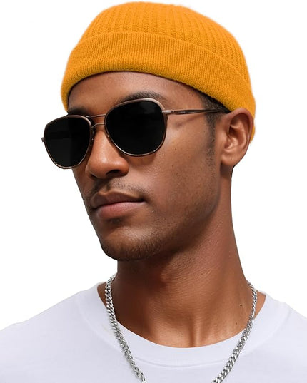 vidsel Thin Wool Fisherman Beanie for Men Women, Short Knit Cuff Trawler Watch Hats