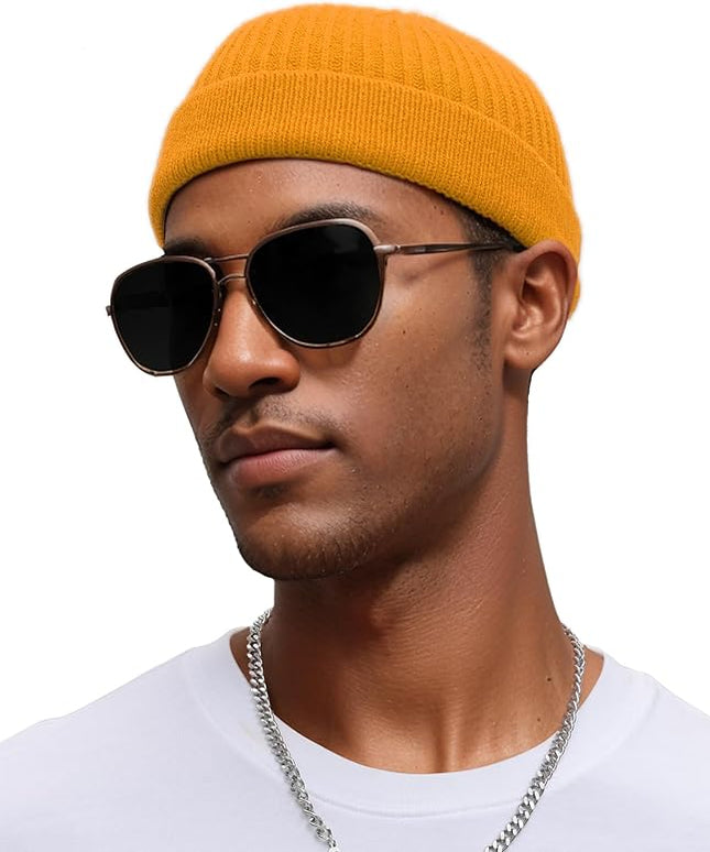 vidsel Thin Wool Fisherman Beanie for Men Women, Short Knit Cuff Trawler Watch Hats
