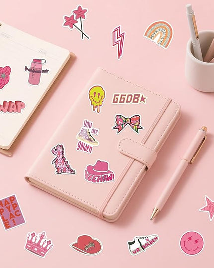100 Pcs Preppy Stickers Vinyl Pink Aesthetic Waterproof Sticker Decor Party Supplies Suitable for Laptop Mobile Phone Computer Skateboard Water Bottle Suitcase Car