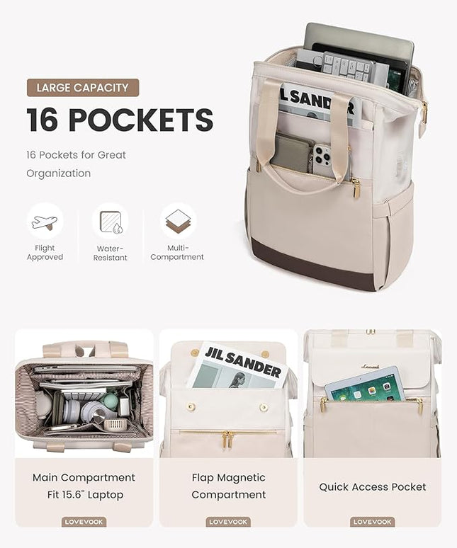 LOVEVOOK Laptop Backpack for Women, 15.6 Inch Work Laptop Bag with USB Port, Fashion Teacher Nurse Backpack Purse, Waterproof Travel Computer Backpack with Organizer Bag, 2PCS