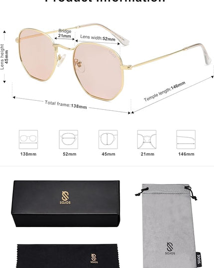 SOJOS Square Polarized Sunglasses for Women Men Small Hexagonal Polygon Shades SJ1072