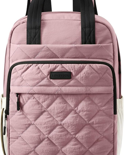 LOVEVOOK Travel Backpack for Women, 15.6 Inch Quilted laptop Backpack With Pouch Pocket for Large Capacity Cup, Large Capacity Work Bag College Bookbag, Carry On Personal Item Bag