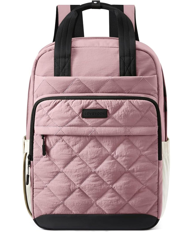 LOVEVOOK Travel Backpack for Women, 15.6 Inch Quilted laptop Backpack With Pouch Pocket for Large Capacity Cup, Large Capacity Work Bag College Bookbag, Carry On Personal Item Bag