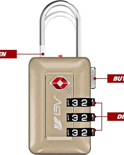 BV TSA Accepted Luggage Travel Lock, Set-Your-Own Combination Lock for School Gym Locker, Luggage Suitcase Baggage Locks, Filing Cabinets, Toolbox, Case (Champagne Gold, 2 Pack)