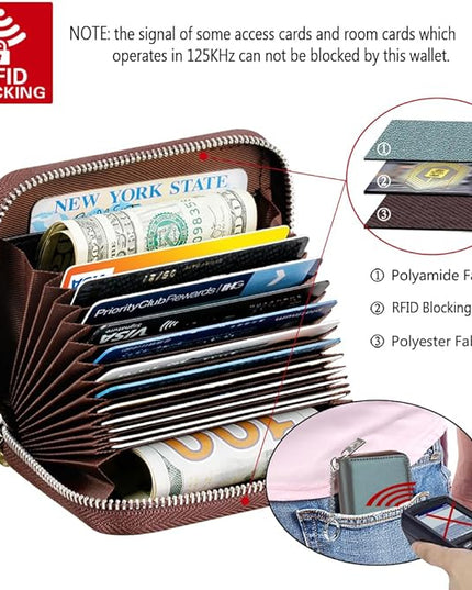 FurArt Zipper Wallet Women, RFID Blocking Credit Card Wallet, Business Card Holder, Compact Size KeyChain Wallet
