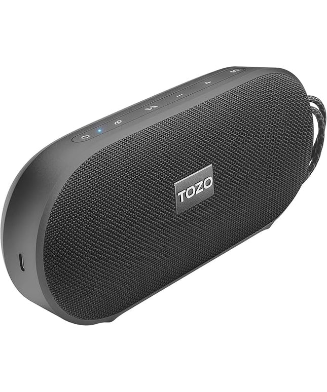 TOZO PA1 Bluetooth Speaker Built-in Microphone Stereo Sound, 25H Playtime, IPX7 Waterproof Shower Speaker, Portable Wireless Speaker with EQ Mode, APP Control, Dual Pairing for Home, Travel, Black