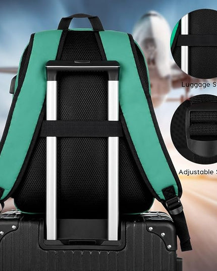 YAMTION 17 Inch School Backpack for Teens,Green Bookbag Classic Backpack with USB Port for High School College Students