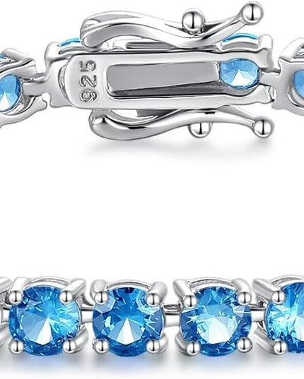 FANCIME Birthstone Bracelet Sterling Silver Gemstone Tennis Bracelets Fine Jewelry Wedding Bridal Prom Birthday Gift for Women Her, Length 7.2 Inch Width 4mm