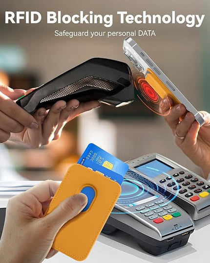 Magnetic Mag-safe Wallet Cell Phone Card Holder for iPhone 15 Series, Stronger Magnetic RFID Leather Phone Wallet Stick on Series of iPhone 17/16/15/14/13/12 Pro/Promax, Yellow