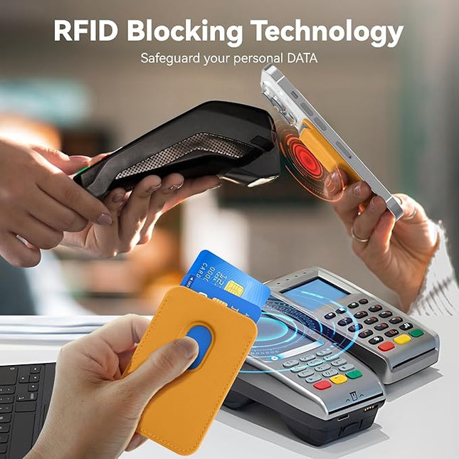 Magnetic Mag-safe Wallet Cell Phone Card Holder for iPhone 15 Series, Stronger Magnetic RFID Leather Phone Wallet Stick on Series of iPhone 17/16/15/14/13/12 Pro/Promax, Yellow