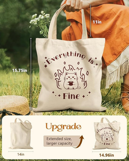 Aesthetic Tote Bag for Women- with Magnetic Buckle and Zipper Inner Pocket Cloth Cotton Canvas Tote Bags