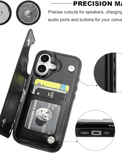 ONETOP Compatible with iPhone 17 Wallet Case with Card Holder, PU Leather Kickstand Card Slots Case, Double Magnetic Clasp and Durable Shockproof Cover 6.3 Inch (Black)