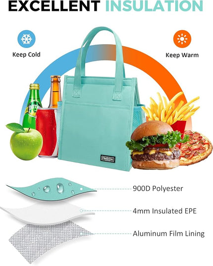 Fmeida Insulated Lunch Bag Women, 9L Large Lunch Bags with Multiple Pockets, Reusable Thermal Cooler Tote for Work, Office, Picnic, Travel | Hook and Loop Closure, Mint Blue