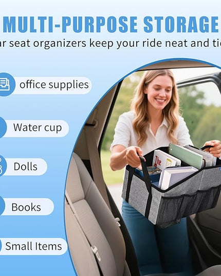 Smof Car Organizer- Car Seat Organizer for Front Seat Back Seat Between Seats, Foldable Car Storage Organizer for Kids Adults with Multi-Pockets-Car Organizers Backseat with Detachable Divider-Gray
