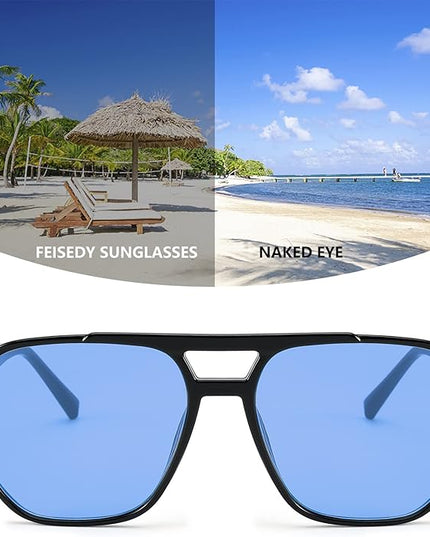 FEISEDY Retro Square Aviator Sunglasses Women Men 70s Vintage Trendy Plastic Frame Sun Glasses B2835