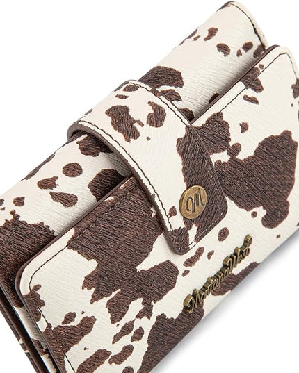 Montana West Trifold Wallets for Women Western Cow Print Small Card Wallet Ladies Female Travel Wallets Women's Small Clutch Wallet with ID Window and RFID Lining