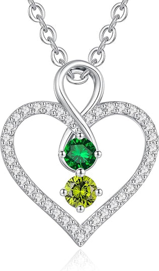 LOUISA SECRET Infinity Double Birthstone Necklace, 925 Sterling Silver Tiny Pendant Heart Necklace for Women Wife Her, Best Jewelry Gift Heart Jewelry Meaningful Gift for Valentine's Day, Christmas, Birthday Anniversary