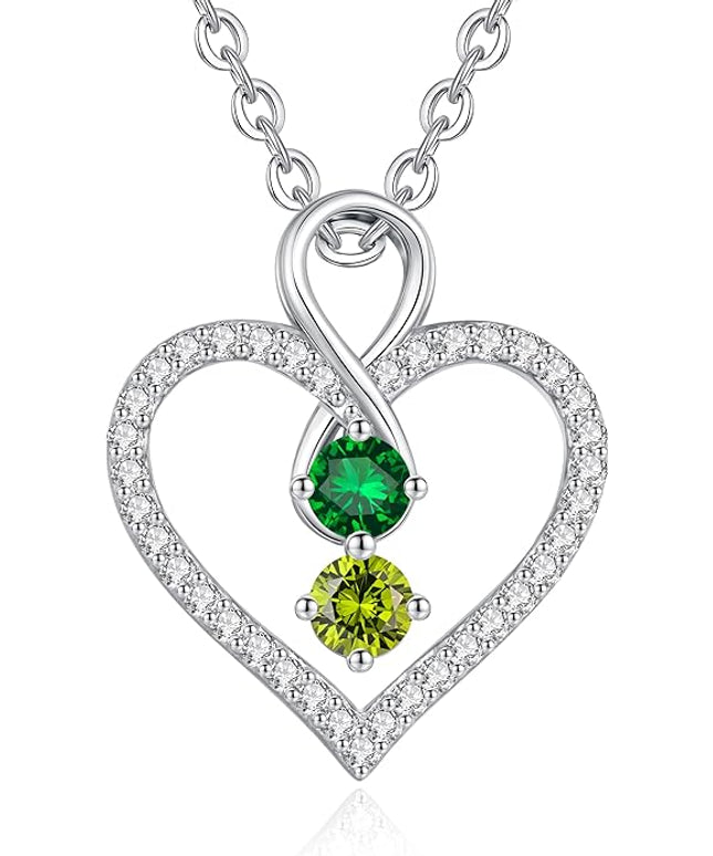 LOUISA SECRET Infinity Double Birthstone Necklace, 925 Sterling Silver Tiny Pendant Heart Necklace for Women Wife Her, Best Jewelry Gift Heart Jewelry Meaningful Gift for Valentine's Day, Christmas, Birthday Anniversary