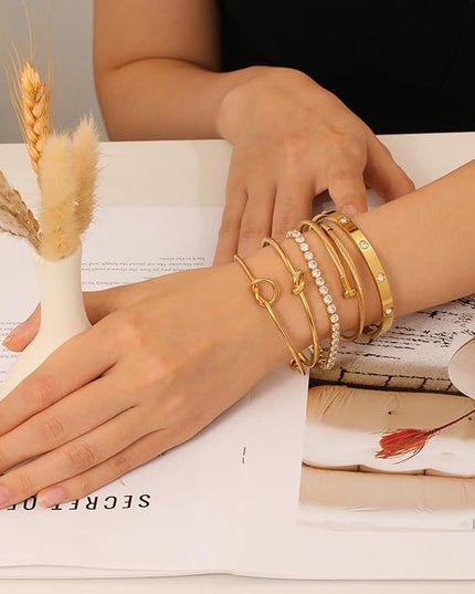 18 K Gold Plated Love Bangle Bracelet Stack Cuff Jewelry for Women Jewelry Set for Women Gift with Box