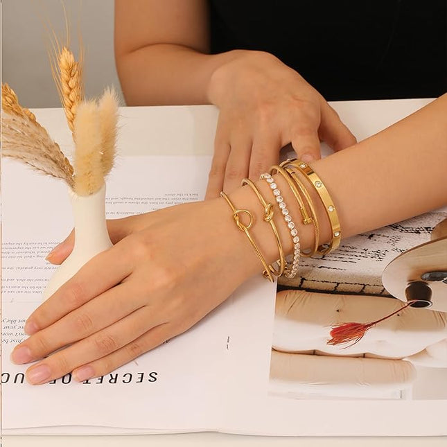 18 K Gold Plated Love Bangle Bracelet Stack Cuff Jewelry for Women Jewelry Set for Women Gift with Box