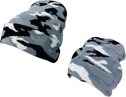 Super Soft Adult & Child Camo Print Winter Knit Beanie Set