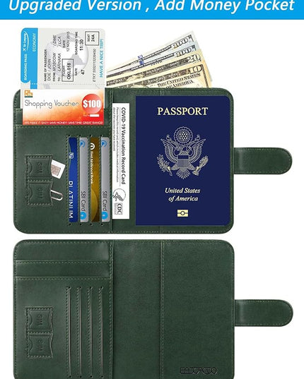 Passport Holder Cover Wallet RFID Blocking Leather Card Case Travel Accessories for Women Men (Atrovirens)
