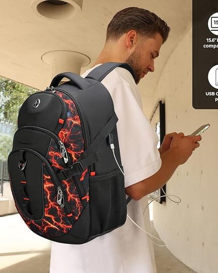 Swissdigital Laptop Backpack with USB Charging Port, Travel Backpack Fits 15.6 inches Computer, 31L Backpack for Men, Flame Red | SD803-97