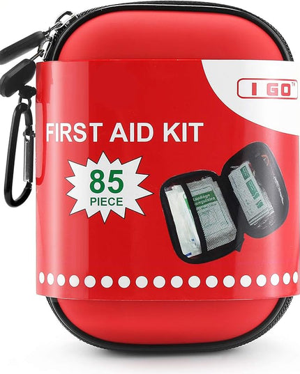 I GO 85 Pieces Hard Shell Mini Compact First Aid Kit, Small Personal Emergency Survival Kit for Travel Hiking Camping Backpacking Hunting Marine Car