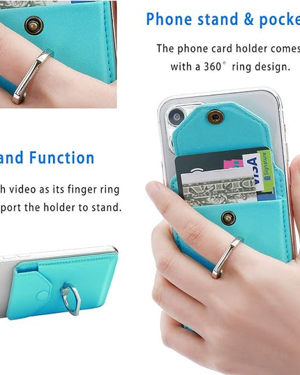 Cell Phone RFID Ring Stand - Wallet Holder for iPhone, Android & All Smartphones - Adhesive Credit Card Holder - Green