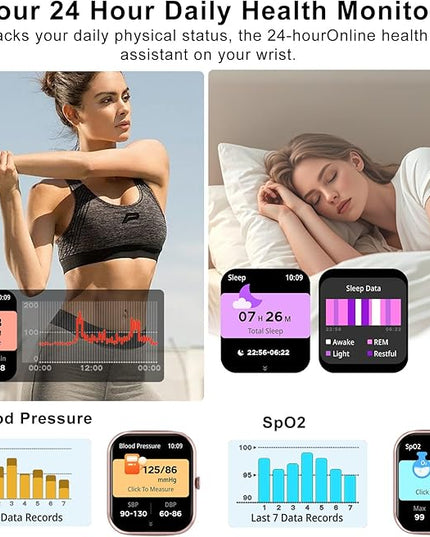 Smart Watch for Men Women Compatible with IOS Android Phone, 1.83" Full Touchscreen IP68 Waterproof Smart Watches,Fitness Tracker with Make/Recive Call 123+ Sport Modes Heart Rate/Sleep Monitor,Pink