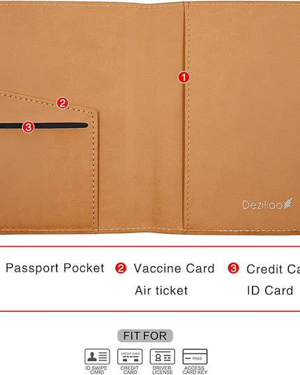 Deziliao Passport Wallet, Faux Leather, Lightweight, Waterproof, Rfid Blocking, Slim, Brown