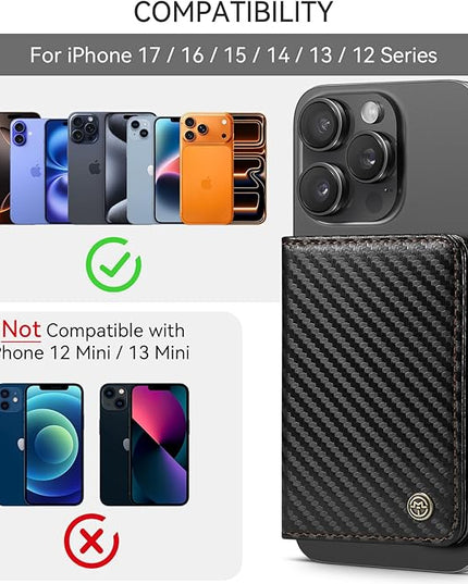 Defencase for Magsafe Wallet Magnetic Card Holder RFID Blocking, Minimalist Phone Wallet for MagSafe Phones and Cases for iPhone 17/16/ 15/14/ 13/12/ Pro/Max/Plus/Air, Carbon Fiber Black