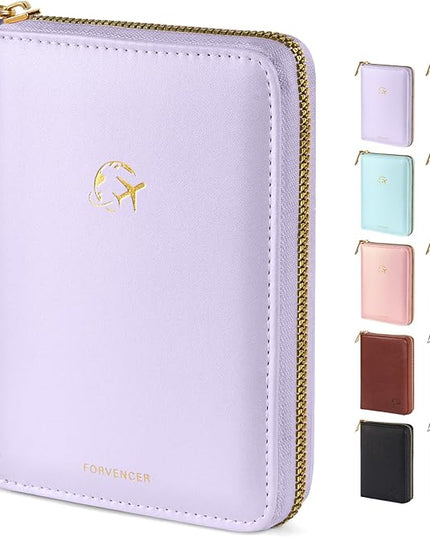 Forvencer Passport Holder Cover with Safe Zipper Closure, Premium Passport Wallet for Travel, Cute RFID Blocking Card Case, Waterproof Travel Accessories for Women, Lilac