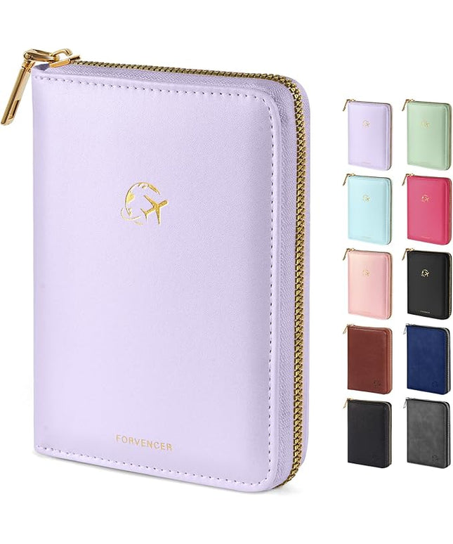 Forvencer Passport Holder Cover with Safe Zipper Closure, Premium Passport Wallet for Travel, Cute RFID Blocking Card Case, Waterproof Travel Accessories for Women, Lilac