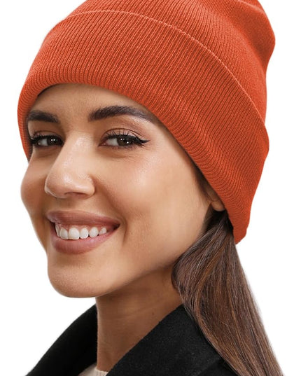 100% Cotton Beanie Hat- Unisex Ultra Soft Winter Warm Stretch Knit Cuffed Hats Fisherman Beanies Skull Cap