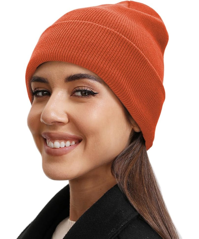 100% Cotton Beanie Hat- Unisex Ultra Soft Winter Warm Stretch Knit Cuffed Hats Fisherman Beanies Skull Cap