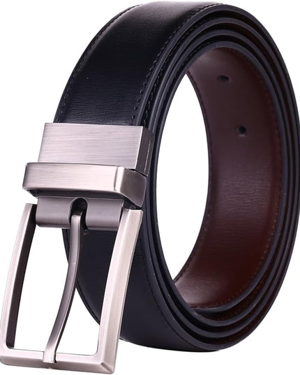 beltox fine Men's Dress Belt Leather Reversible 1.25" Wide Rotated Buckle Gift Box