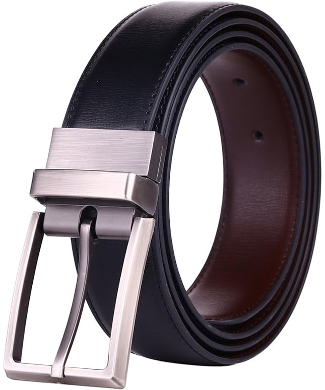 beltox fine Men's Dress Belt Leather Reversible 1.25" Wide Rotated Buckle Gift Box