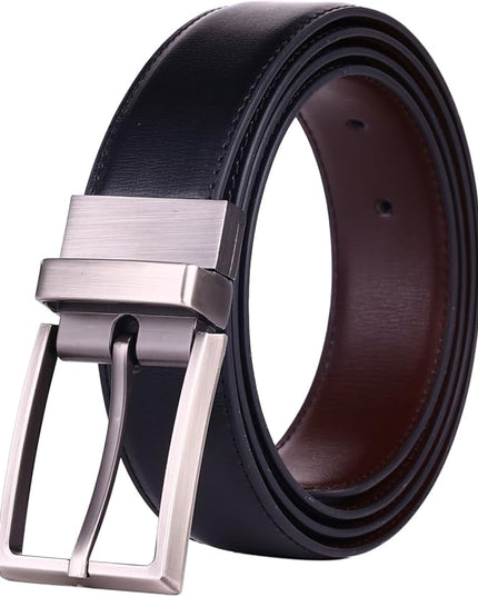 beltox fine Men's Dress Belt Leather Reversible 1.25" Wide Rotated Buckle Gift Box
