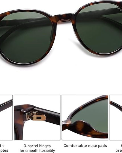 SOJOS Small Round Classic Polarized Sunglasses for Women Men Vintage Style UV400 Lens MAY SJ2113