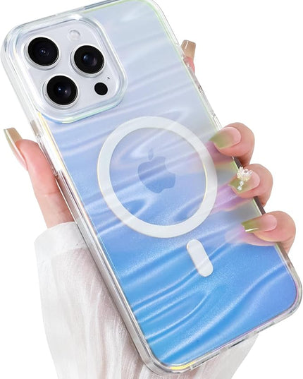 Cute Case for iPhone 15 Pro Case for Women Girls [ Compatible with Magsafe ] Clear Glitter Girly Aesthetic Rainbow Sparkly Bling Magnetic Phone Cover, Iridescent Milky Way
