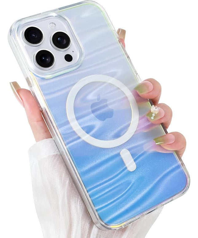Cute Case for iPhone 15 Pro Max Case for Women Girls [ Compatible with Magsafe ] Clear Glitter Girly Aesthetic Rainbow Sparkly Bling Magnetic Phone Cover, Iridescent Milky Way