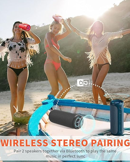 SOWO Portable Bluetooth Speaker, IPX7 Waterproof Wireless Bluetooth Speaker, Bassboom Technology, 25W Loud Stereo Sound, LED Light with TWS Pairing, 16H Playtime for Home and Outdoor -Blue